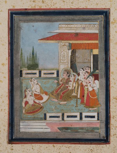 Prince and Princess listening to musicians by Indian School